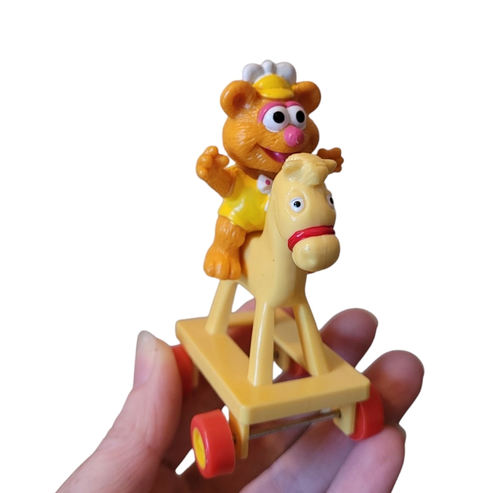 1986 Muppet Babies McDonald Toy Baby Fozzie with Rocking Horse On Wheels